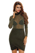 High Neck Long Sleeves Ruched Asymmetric Dress